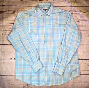 Peter Millar Summer Comfort Men's XL Blue Plaid Button-Up Shirt Long Sleeve